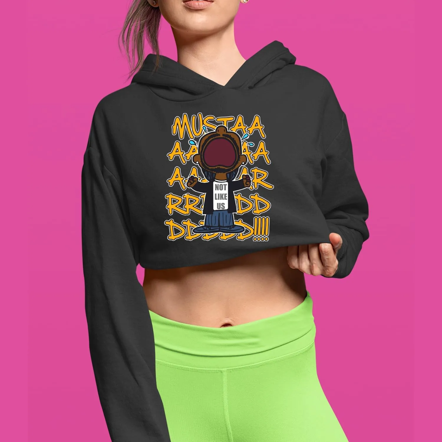 Mustard! Not Like Us Tv Off Cropped Fleece Hoodie, Soft & Cozy, Trendy Fit