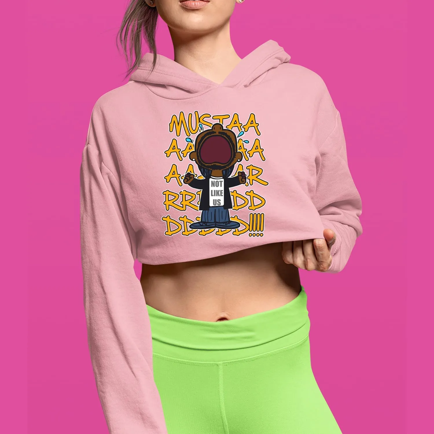 Mustard! Not Like Us Tv Off Cropped Fleece Hoodie, Soft & Cozy, Trendy Fit