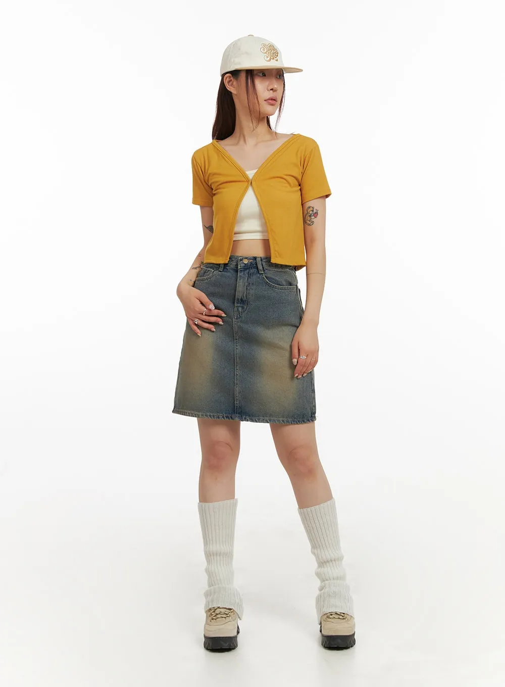 Short Sleeve Minimal Crop Cardigan IY410