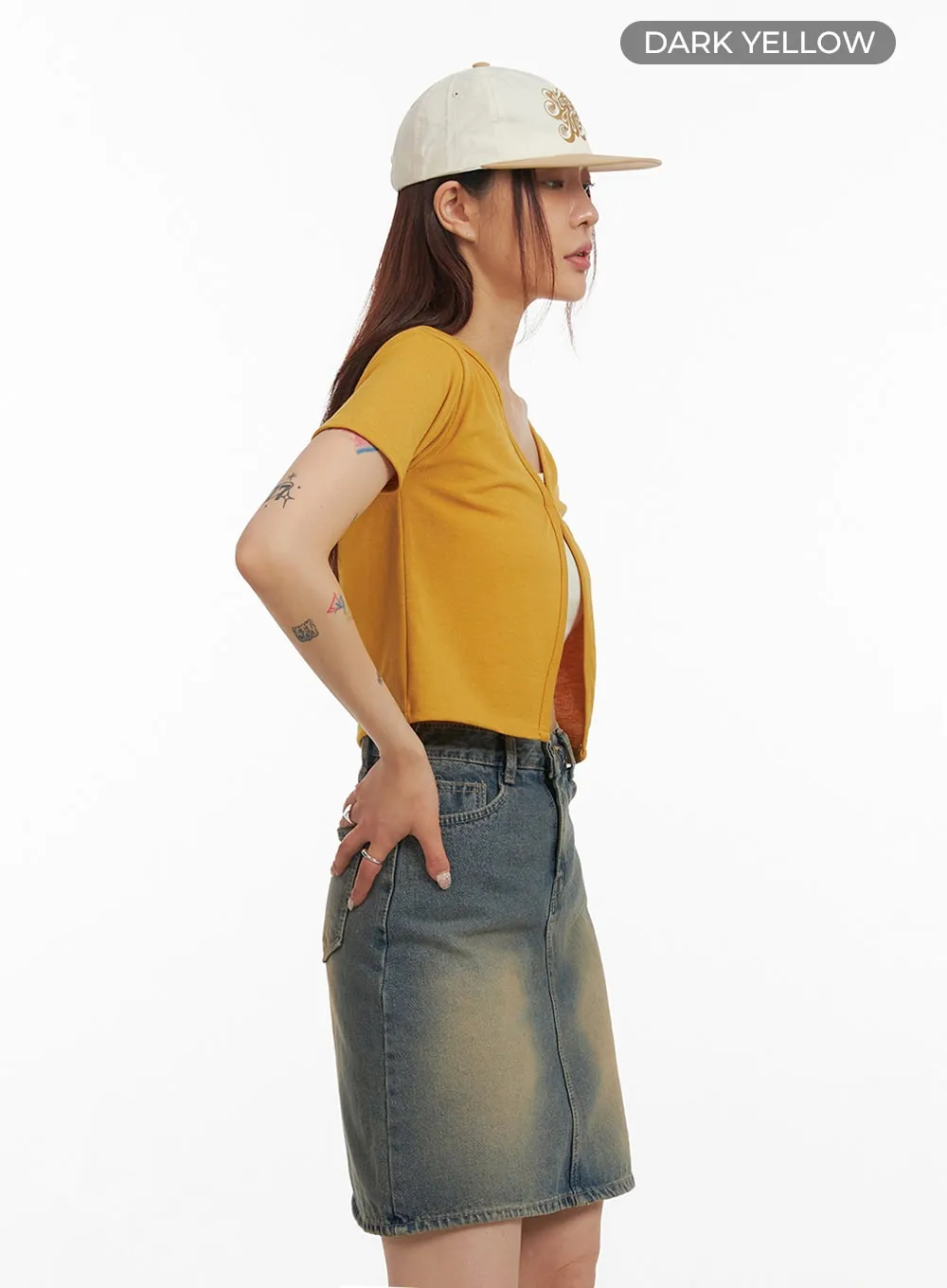 Short Sleeve Minimal Crop Cardigan IY410