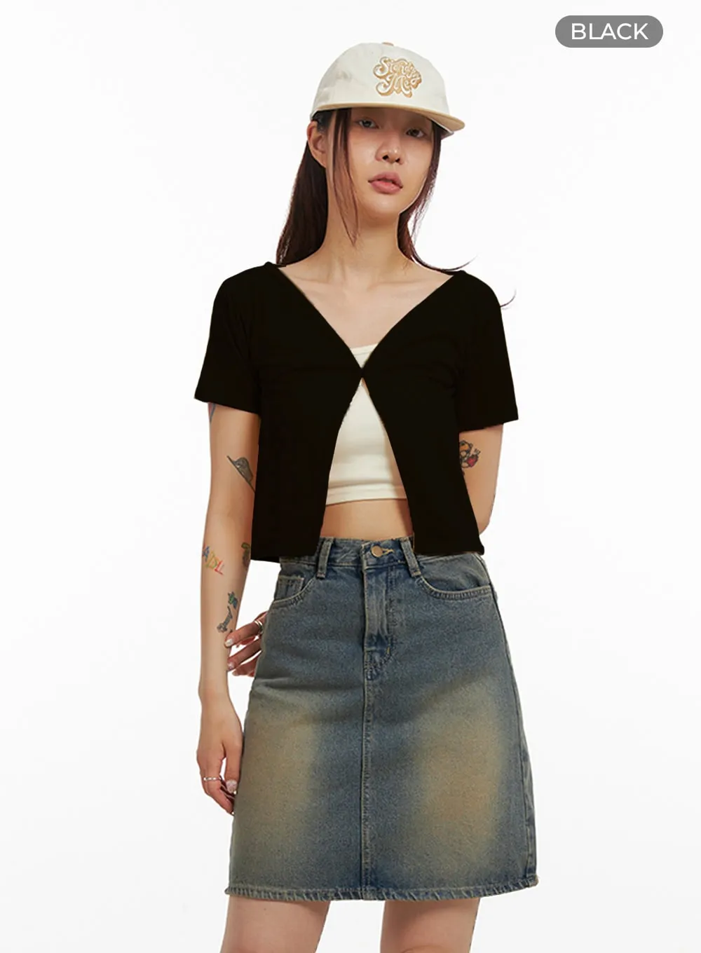 Short Sleeve Minimal Crop Cardigan IY410