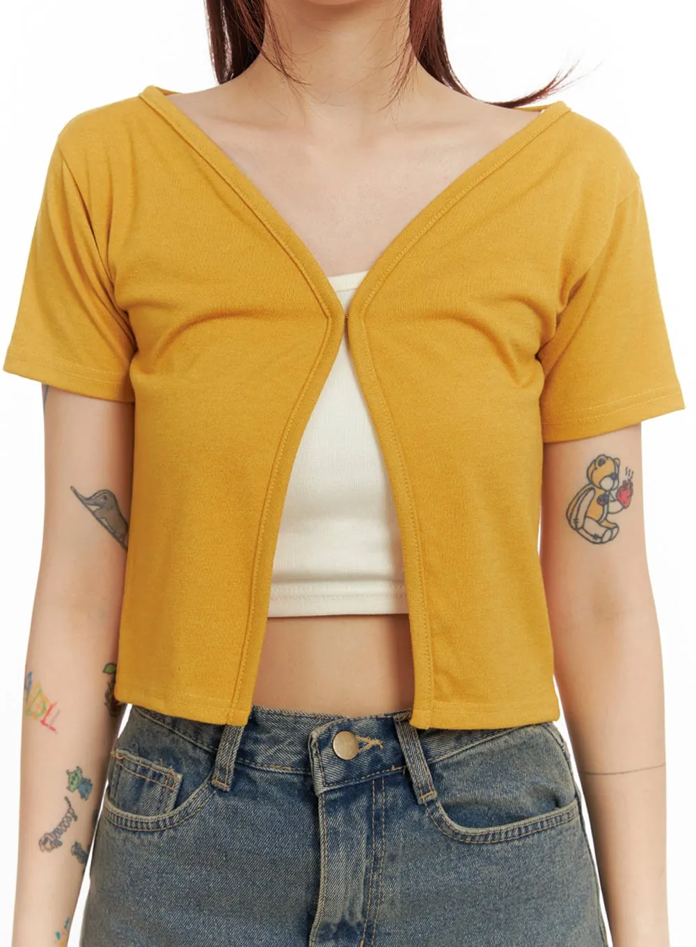 Short Sleeve Minimal Crop Cardigan IY410