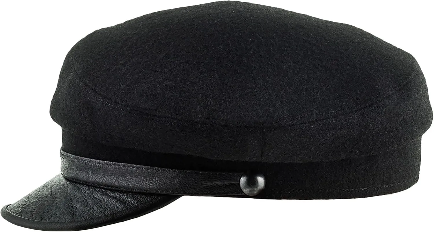 Sterkowski Maciejowka Model 4 Wool Fiddler Cap | Warm Breathable Greek Style Cap with Leather Visor