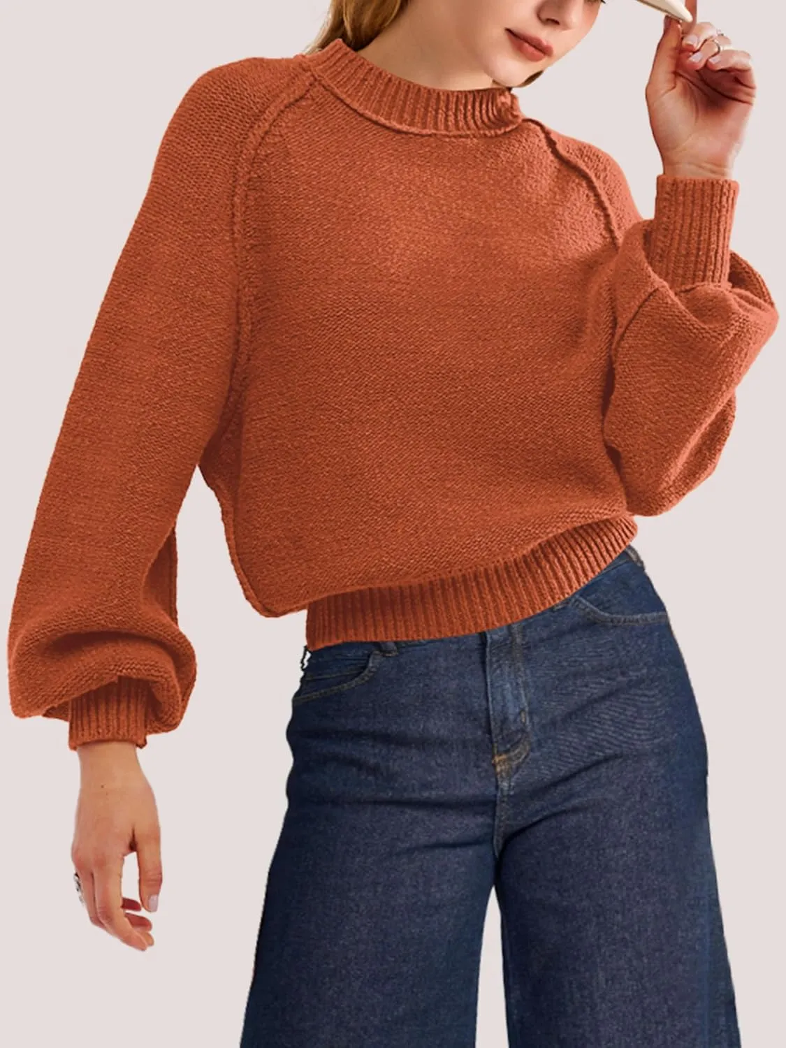 SuperPrity Sweaters for Women Fall 2024 Mock Neck Long Sleeve Knit Oversized Cropped Pullover Sweaters Top Trendy Outfits