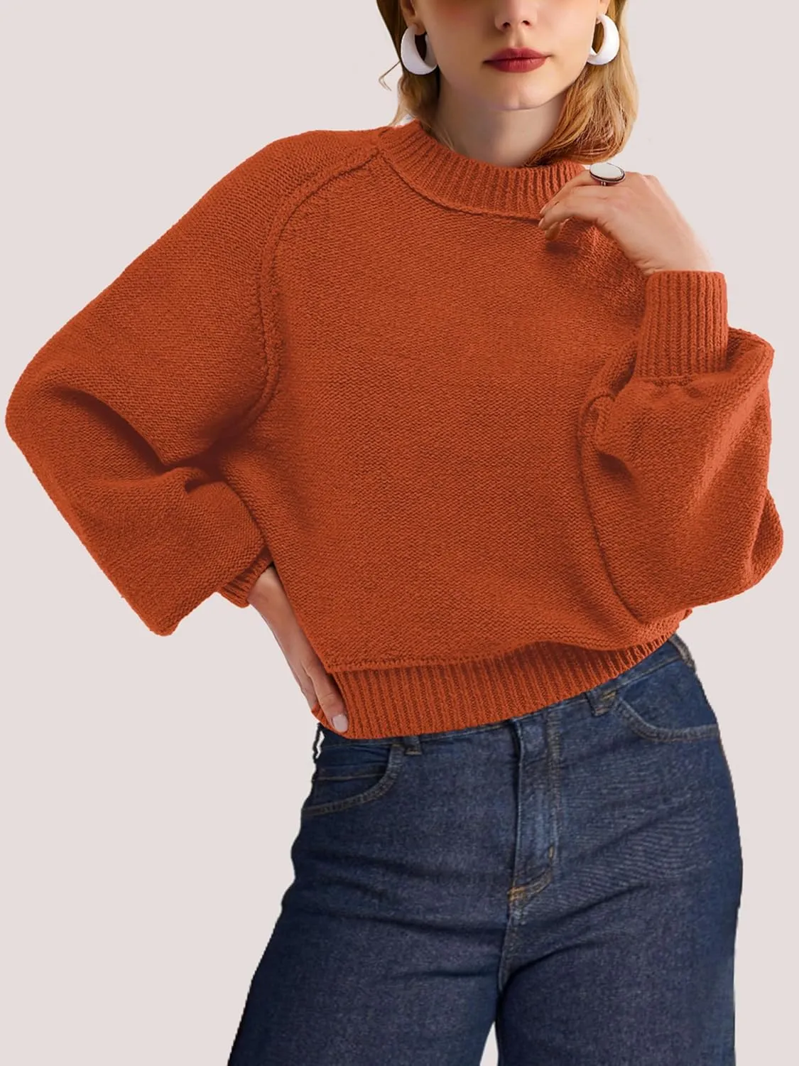 SuperPrity Sweaters for Women Fall 2024 Mock Neck Long Sleeve Knit Oversized Cropped Pullover Sweaters Top Trendy Outfits