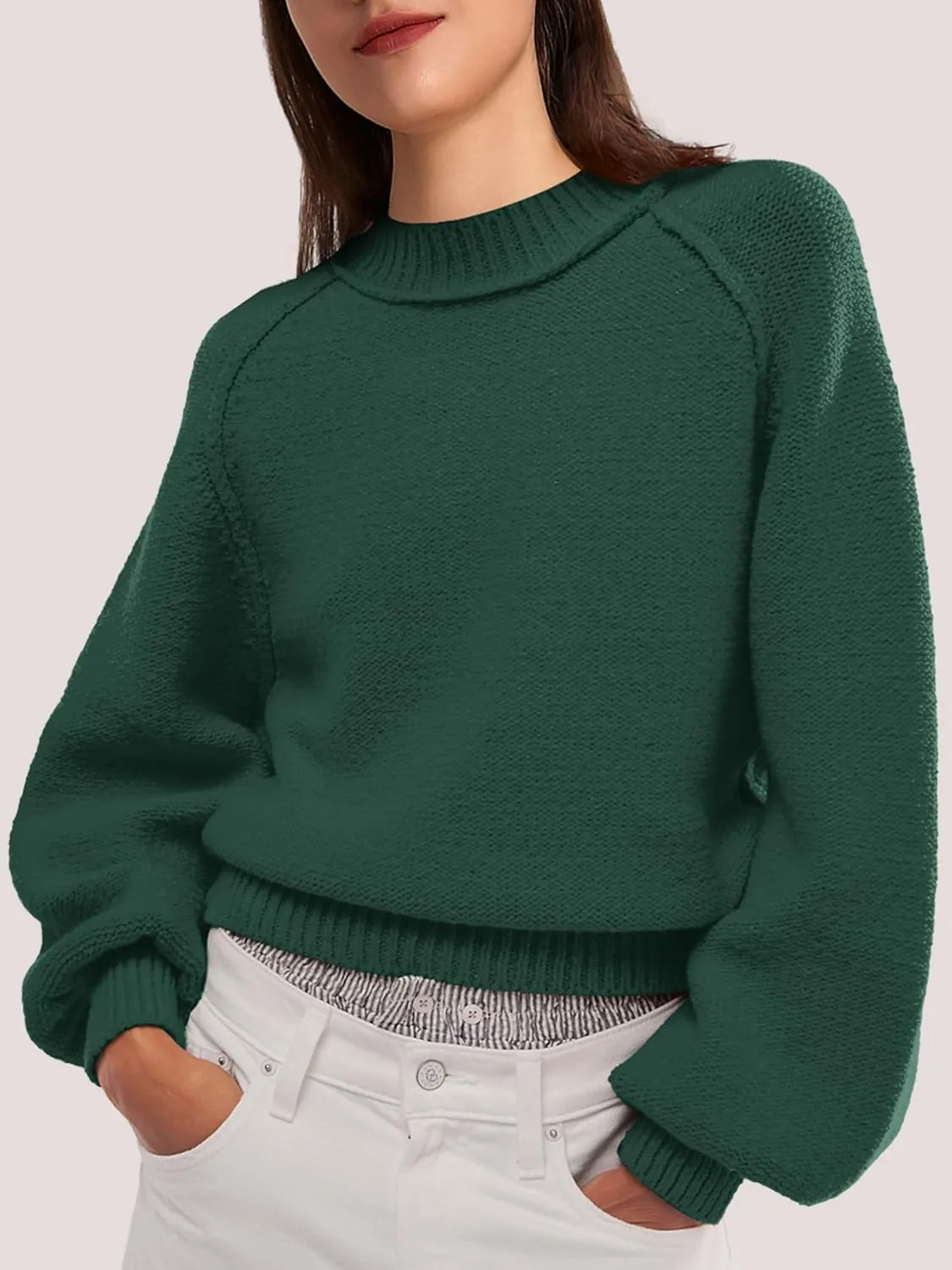 SuperPrity Sweaters for Women Fall 2024 Mock Neck Long Sleeve Knit Oversized Cropped Pullover Sweaters Top Trendy Outfits