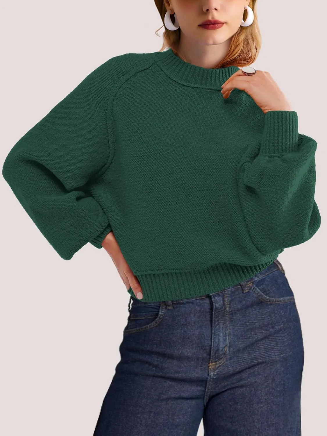 SuperPrity Sweaters for Women Fall 2024 Mock Neck Long Sleeve Knit Oversized Cropped Pullover Sweaters Top Trendy Outfits
