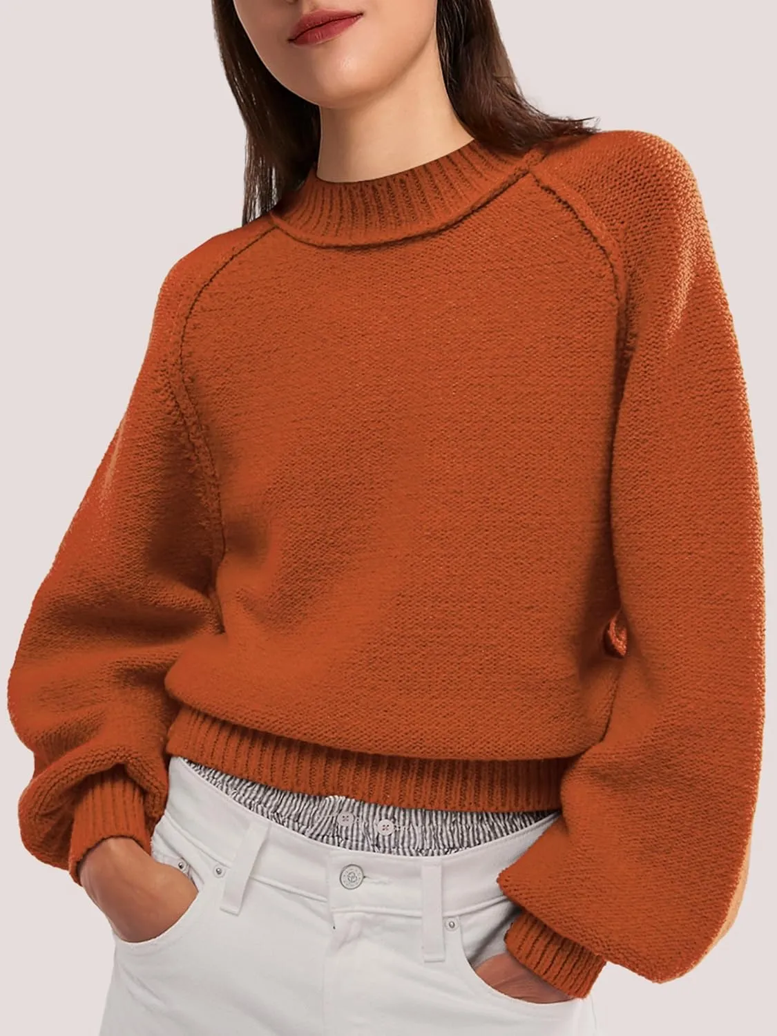 SuperPrity Sweaters for Women Fall 2024 Mock Neck Long Sleeve Knit Oversized Cropped Pullover Sweaters Top Trendy Outfits