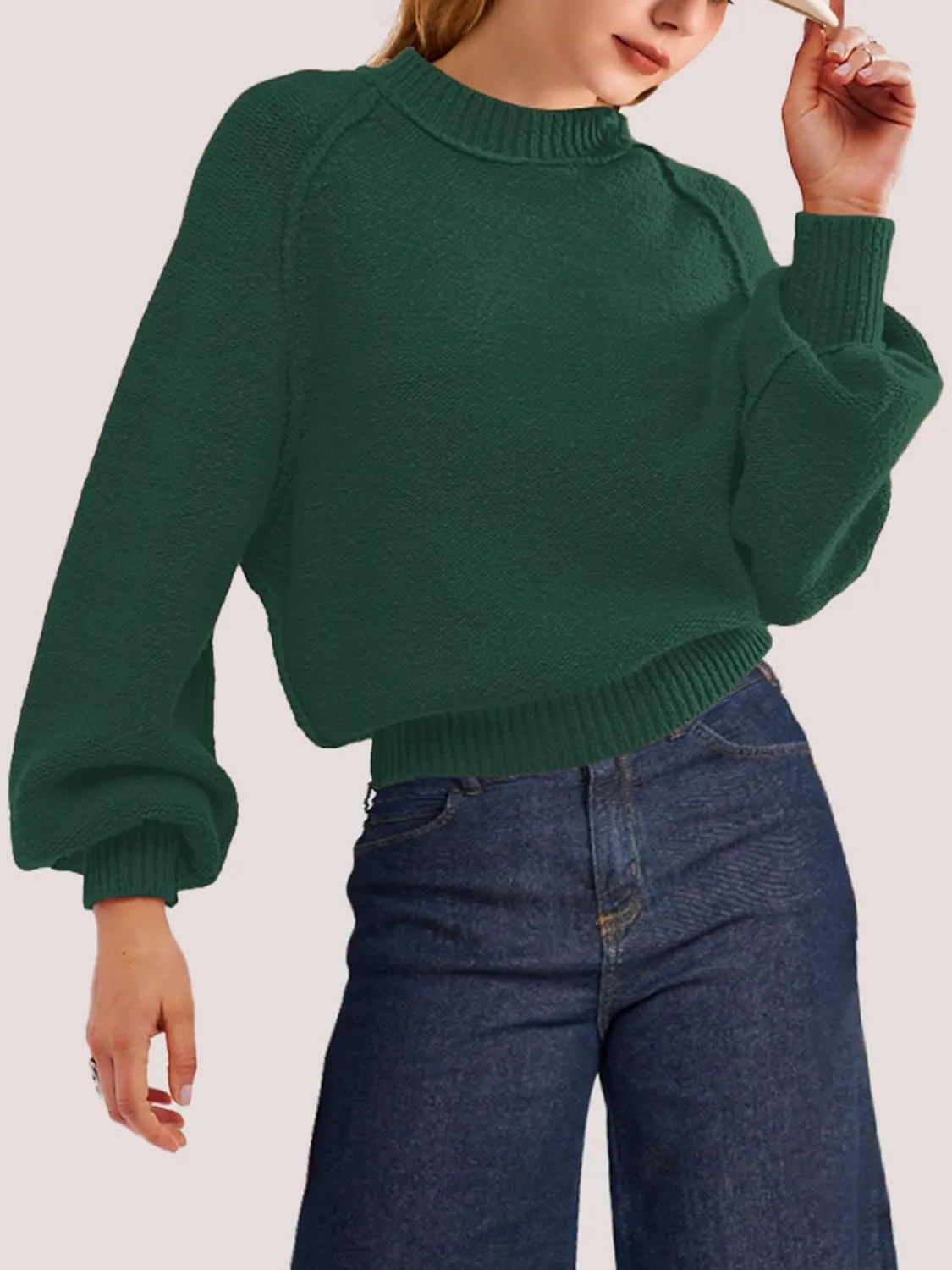 SuperPrity Sweaters for Women Fall 2024 Mock Neck Long Sleeve Knit Oversized Cropped Pullover Sweaters Top Trendy Outfits