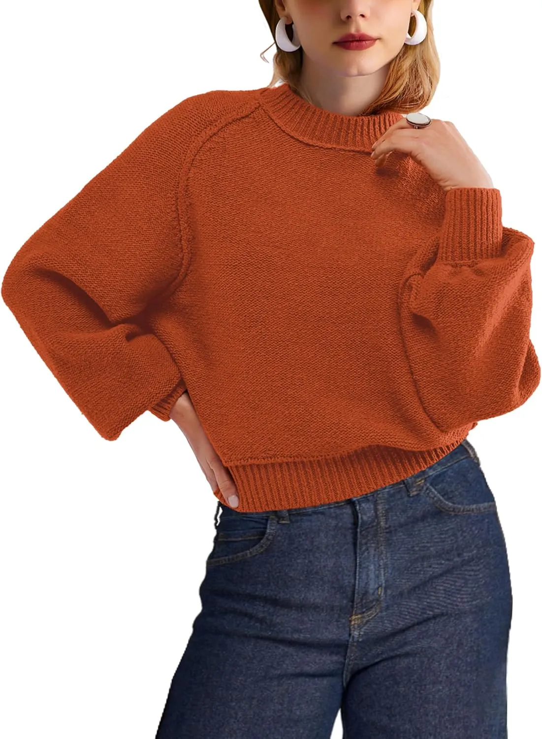 SuperPrity Sweaters for Women Fall 2024 Mock Neck Long Sleeve Knit Oversized Cropped Pullover Sweaters Top Trendy Outfits