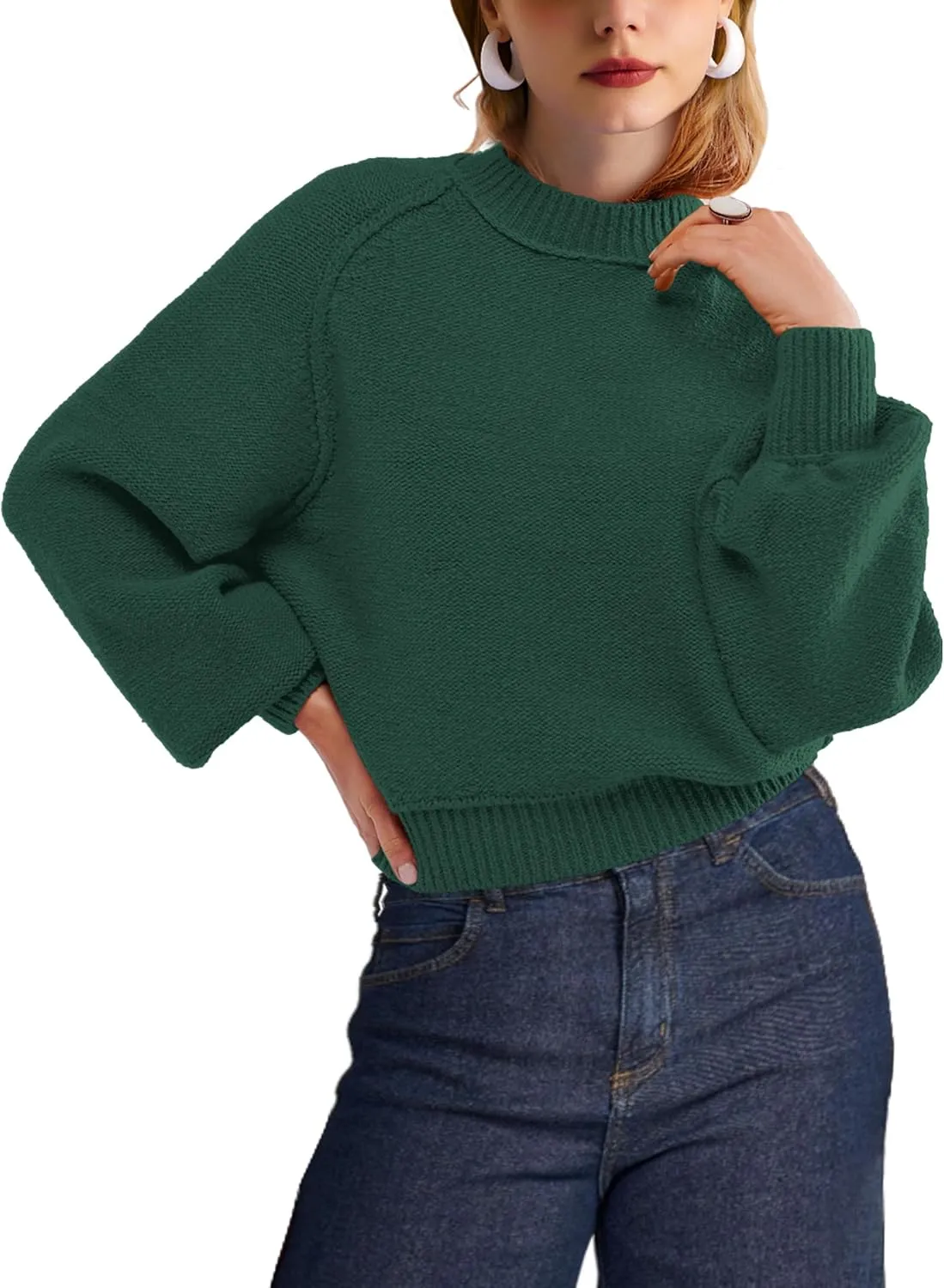 SuperPrity Sweaters for Women Fall 2024 Mock Neck Long Sleeve Knit Oversized Cropped Pullover Sweaters Top Trendy Outfits