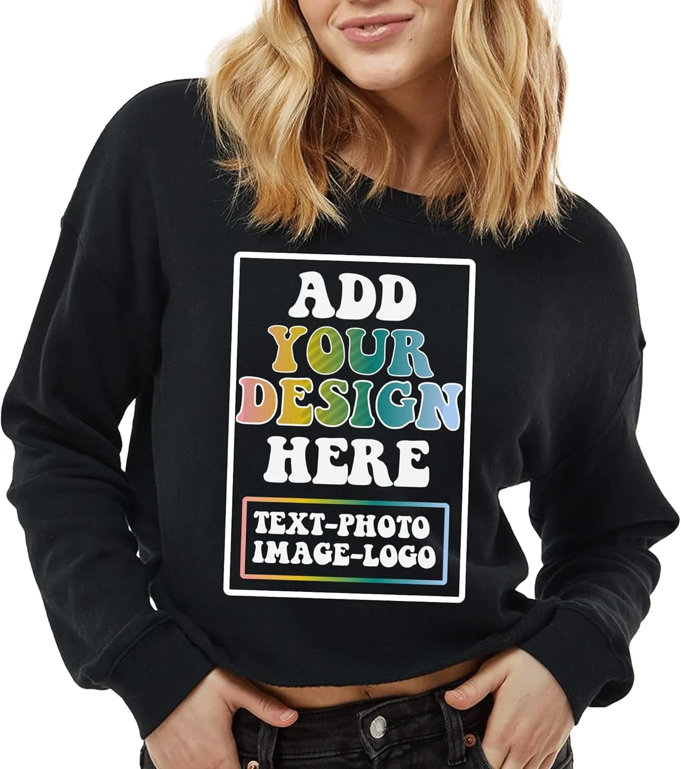 TEEAMORE Custom Women's Lightweight Crop Crewneck Sweatshirt Stylish & Cozy Fit 2-Side