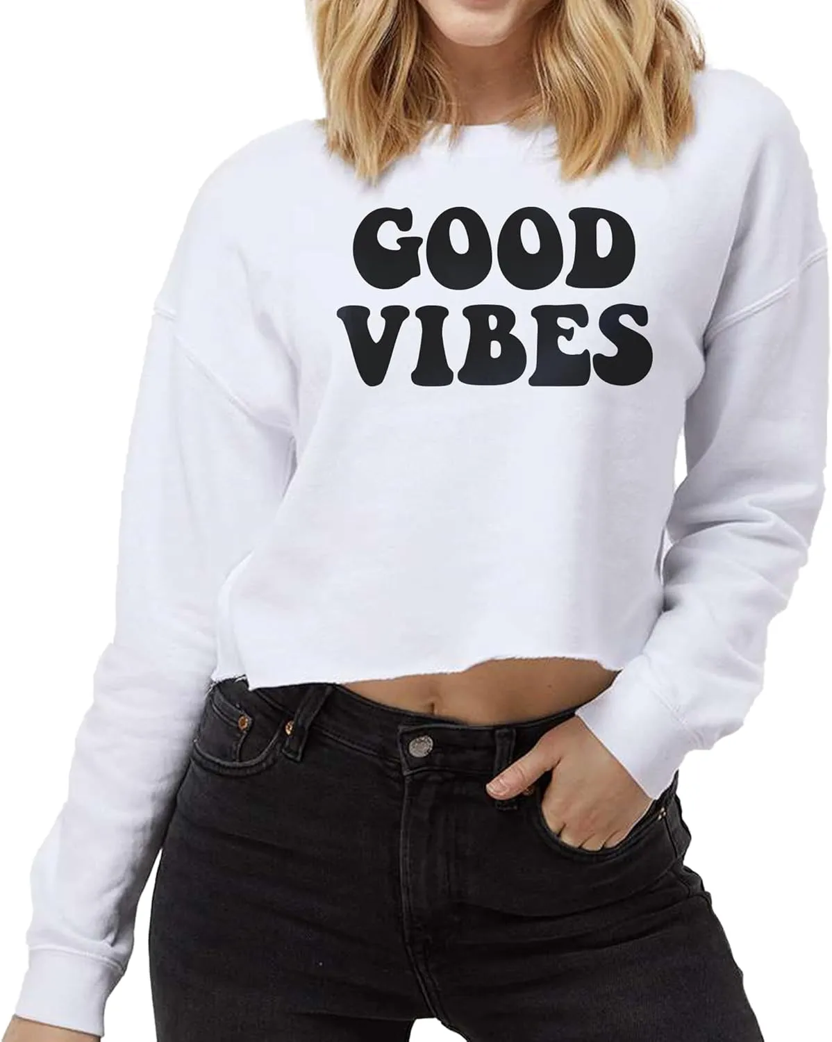 TEEAMORE Custom Women's Lightweight Crop Crewneck Sweatshirt Stylish & Cozy Fit 2-Side