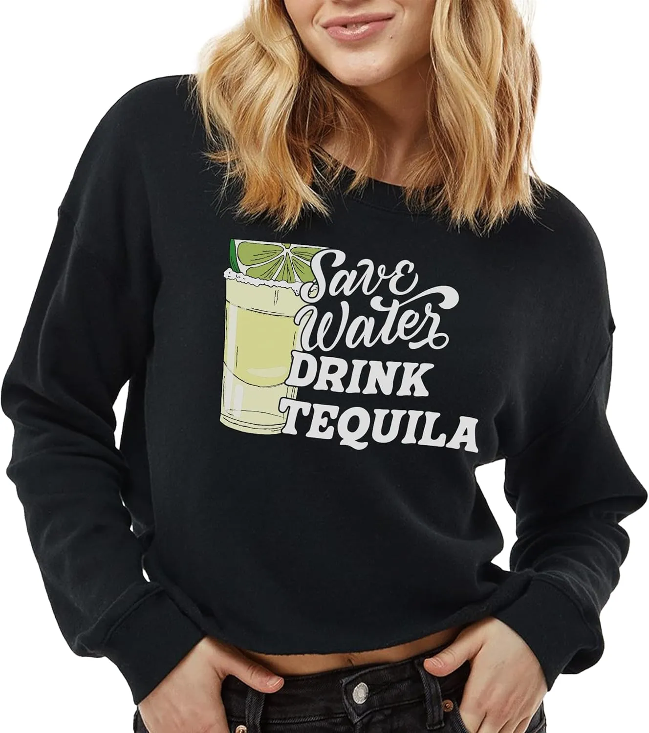 TEEAMORE Custom Women's Lightweight Crop Crewneck Sweatshirt Stylish & Cozy Fit 2-Side