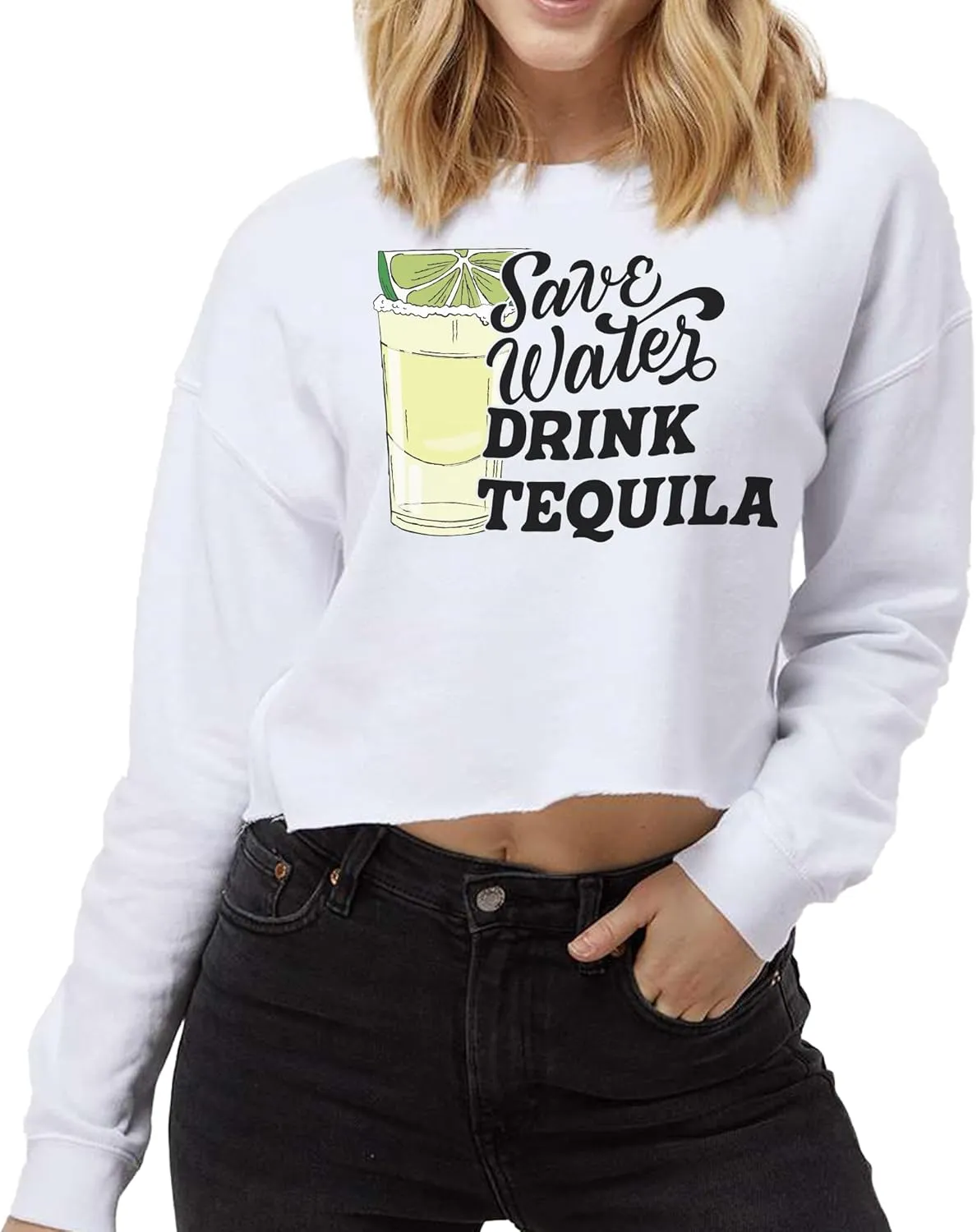 TEEAMORE Custom Women's Lightweight Crop Crewneck Sweatshirt Stylish & Cozy Fit 2-Side