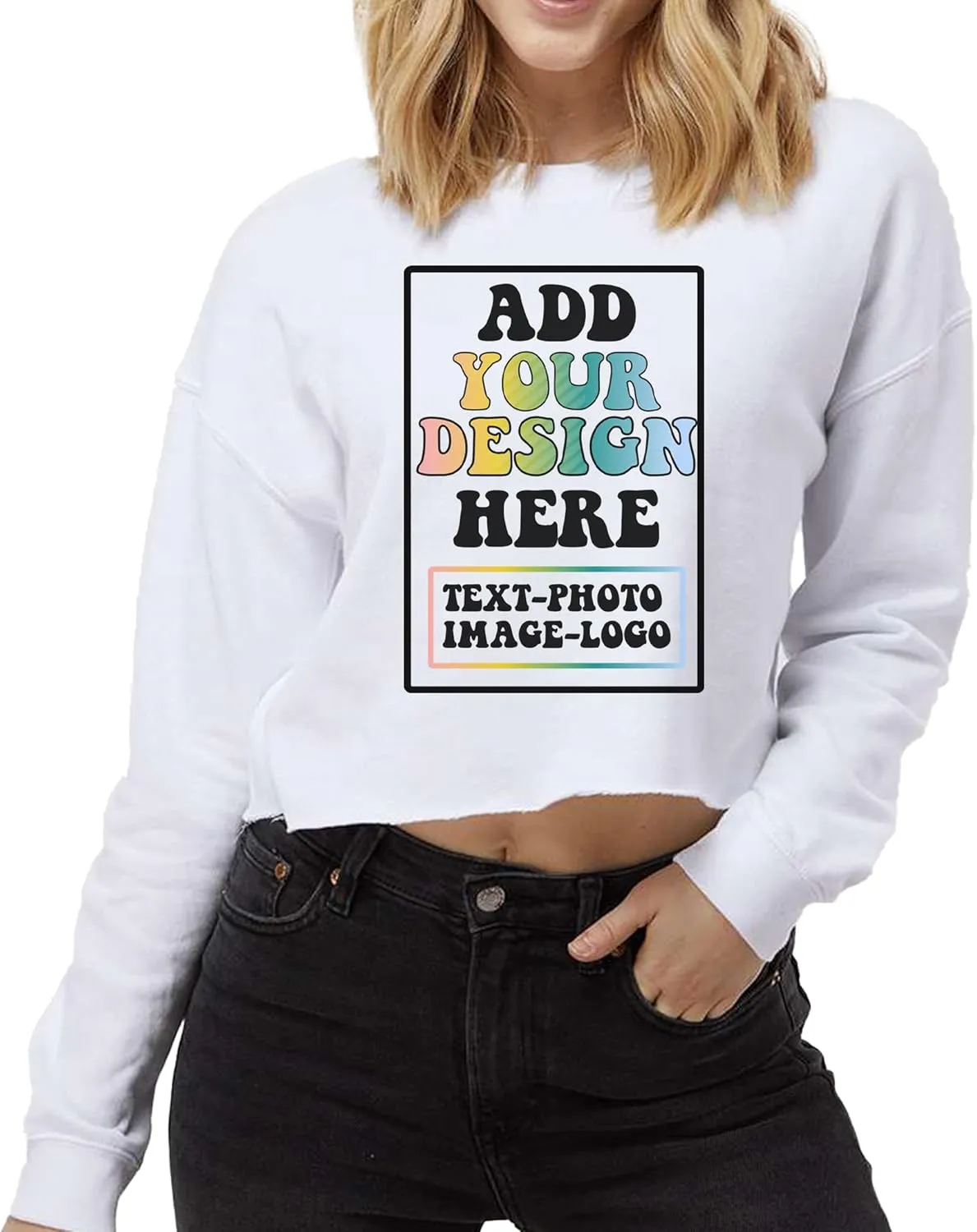 TEEAMORE Custom Women's Lightweight Crop Crewneck Sweatshirt Stylish & Cozy Fit 2-Side