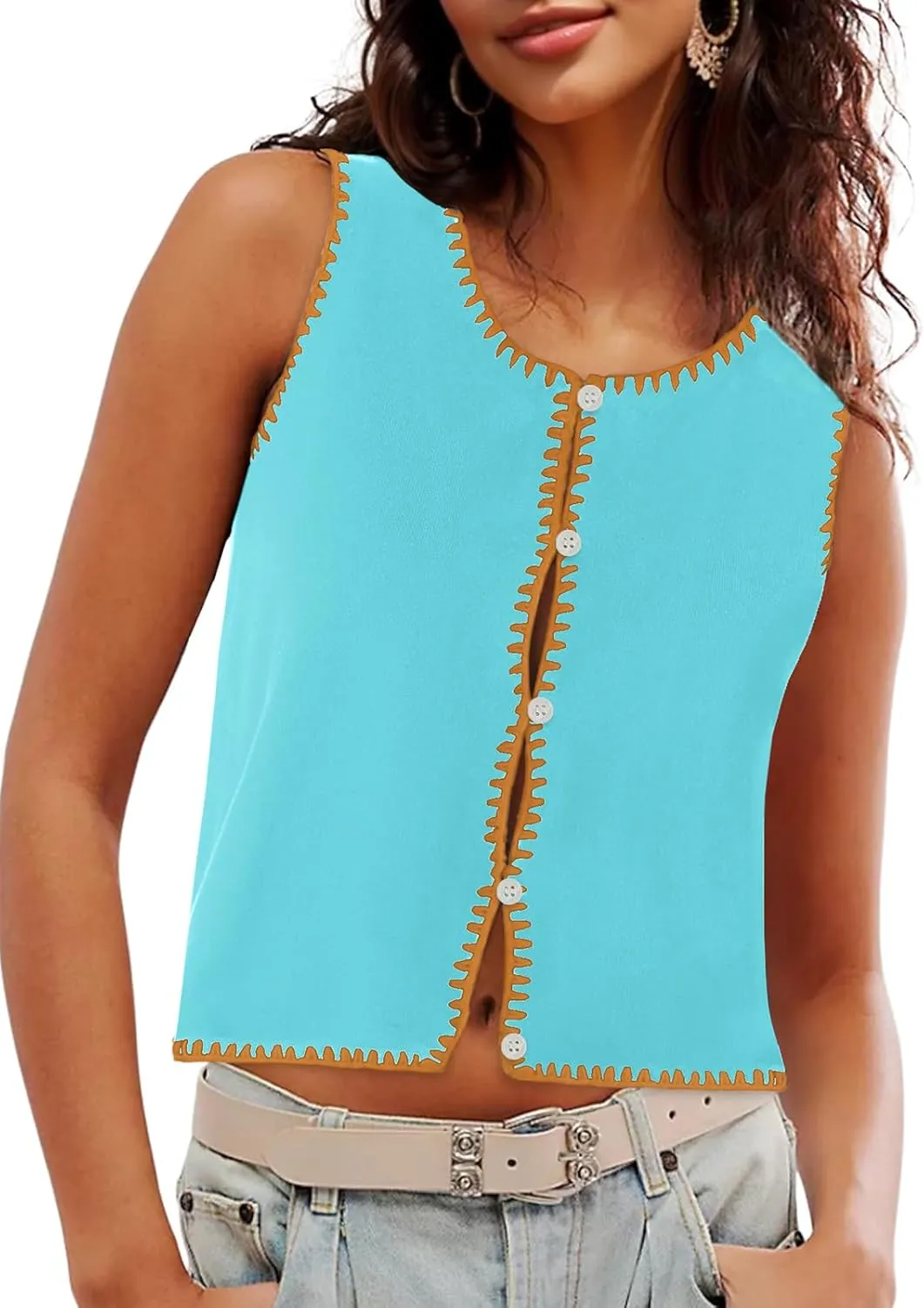 Womens Sweater Vest Sleeveless Button Down Tank Tops Spring Summer Cropped Cardigan 2025 Knit Top