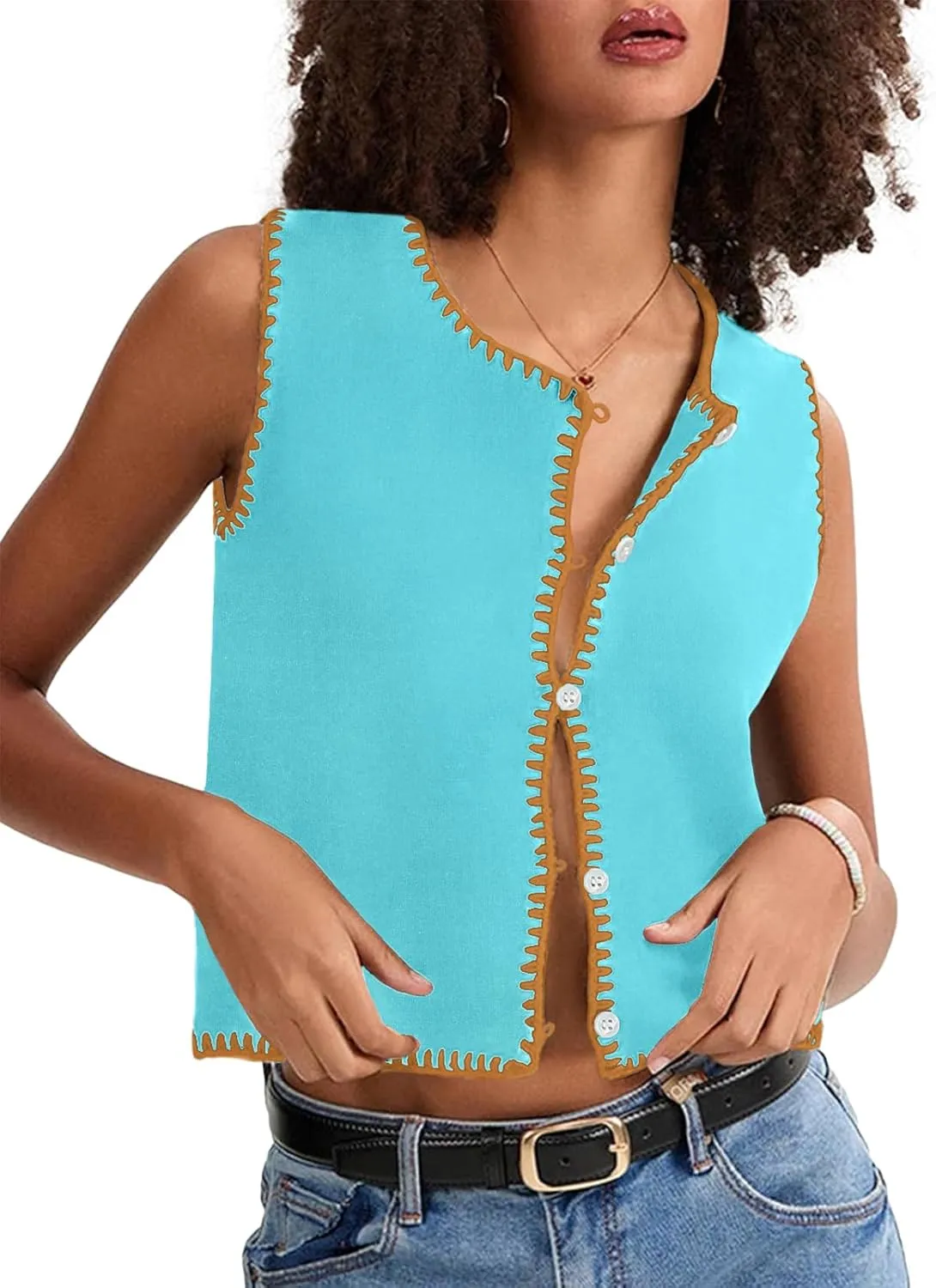 Womens Sweater Vest Sleeveless Button Down Tank Tops Spring Summer Cropped Cardigan 2025 Knit Top