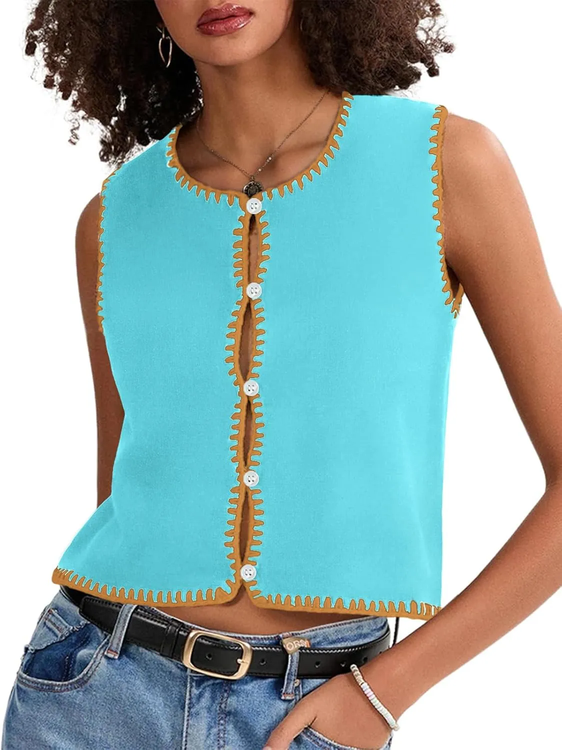 Womens Sweater Vest Sleeveless Button Down Tank Tops Spring Summer Cropped Cardigan 2025 Knit Top