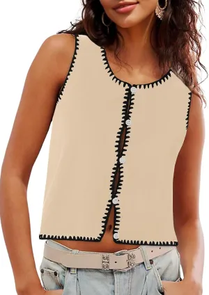 Womens Sweater Vest Sleeveless Button Down Tank Tops Spring Summer Cropped Cardigan 2025 Knit Top